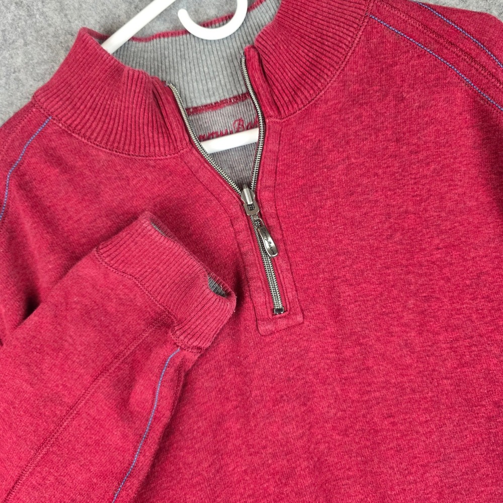 Tommy Bahama Pullover Mens XL Red Heathered Quarter Zip Contrast Stitching